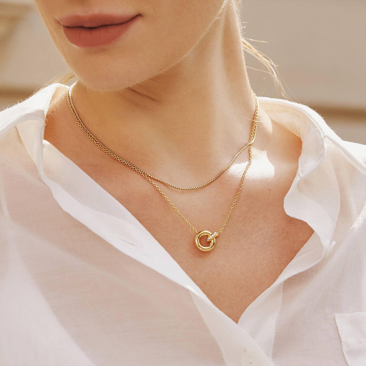  Voque Maven - Link necklaces - Silver / 14kt GP - Crystal - 45cm